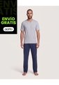 Pijama Cuello V Con Pantalón Estampado  Para Hombre Azul Ostu de Ostu