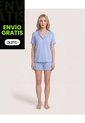 Pijama Resort Con Short Unicolor  Para Mujer Azul Ostu de Ostu