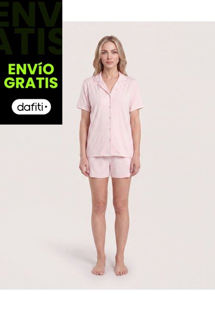 Pijama Resort Con Short Unicolor  Para Mujer Rosado Ostu