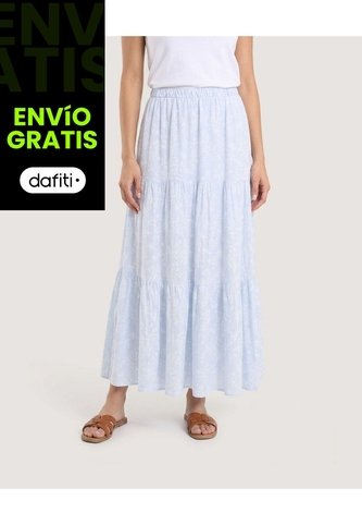 Falda Maxi Floral Breeze  Para Mujer Azul Ostu Ostu
