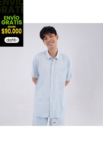 Camisa Para Hombre Manga Corta Con Bolsillo Color Azul  Marca Ostu #60010566 Ostu