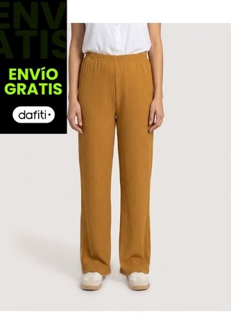 Pantalón Ancho Con Pretina Elástica  Para Mujer Mostaza Ostu Ostu