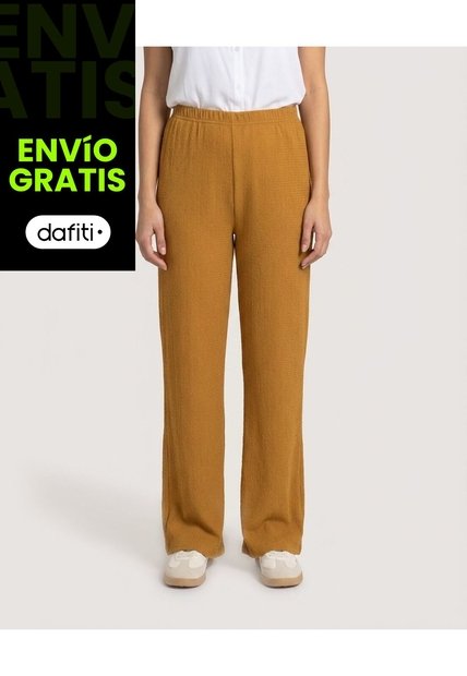 Pantalón Ancho Con Pretina Elástica  Para Mujer Mostaza Ostu