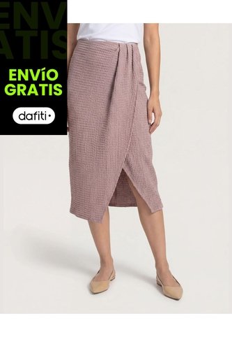 Falda Midi Textura Cruzada  Para Mujer Café Ostu Ostu