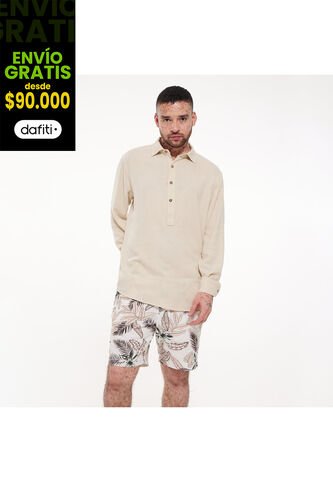 Camisa Para Hombre Manga Larga Sin Bolsillo Color Beige Marca Ostu #60010532 Ostu