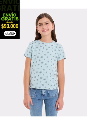 Camiseta  Infantil Niña Manga Corta Cuello Redondo Color Azul Marca Ostu #90090361 Ostu