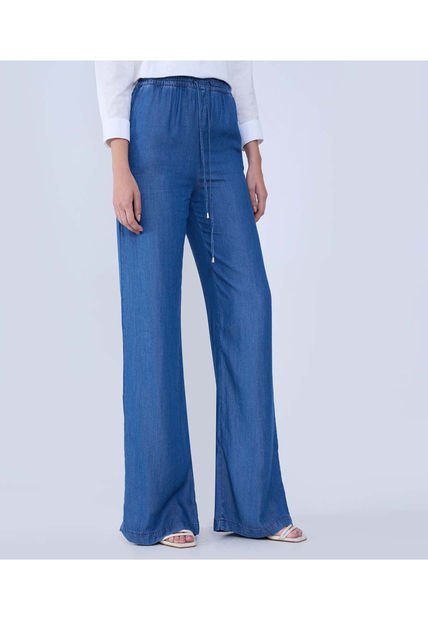 Jean Para Mujer Wide-Leg Fluido Color Azul Medio Marca Ostu #40160485