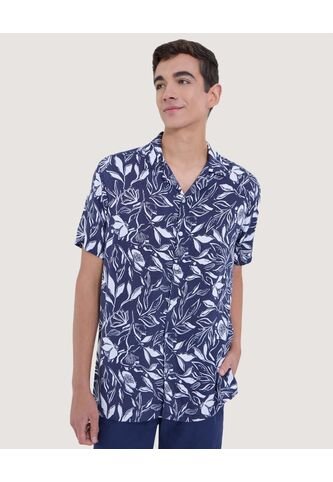 Camisa Para Hombre Manga Corta Sin Bolsillo Cuello Resort Color Azul Oscuro Marca Ostu #60010787 Ostu