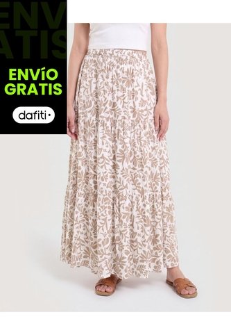 Falda Maxi Floral  Para Mujer Café Ostu Ostu