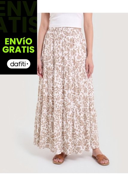 Falda Maxi Floral  Para Mujer Café Ostu