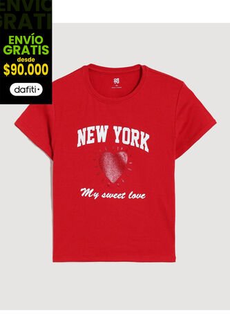 Camiseta  Infantil Niña Manga Corta Cuello Redondo Color Rojo Marca Ostu #90090329 Ostu