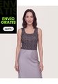 Top Basico Hombro Ancho Estampado  Para Mujer Negro Ostu de Ostu