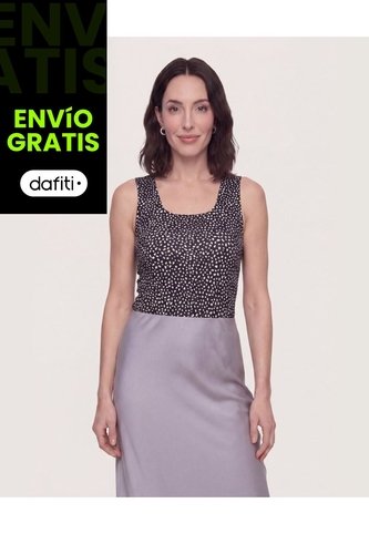 Top Basico Hombro Ancho Estampado  Para Mujer Negro Ostu Ostu