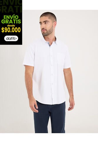 Camisa  Para Hombre Manga Corta Con Bolsillo Cuello Casual M Color Blanco Marca Ostu #60010894 Ostu