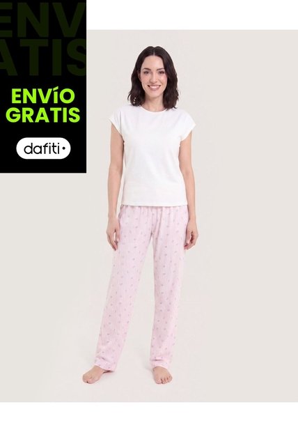Pijama Rayas Comfort  Para Mujer Crudo Ostu