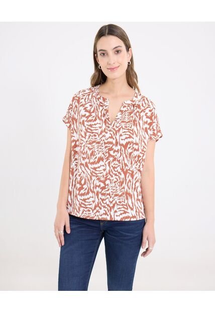 Blusa  Para Mujer Manga Corta Color Terracota Marca Ostu #40121202
