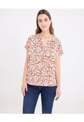 Blusa  Para Mujer Manga Corta Color Terracota Marca Ostu #40121202