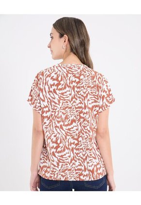 Blusa  Para Mujer Manga Corta Color Terracota Marca Ostu #40121202