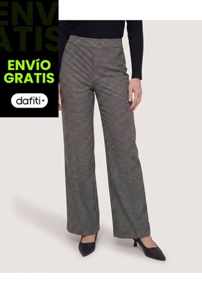 Pantalón Recto Estampado Para Mujer Negro Ostu