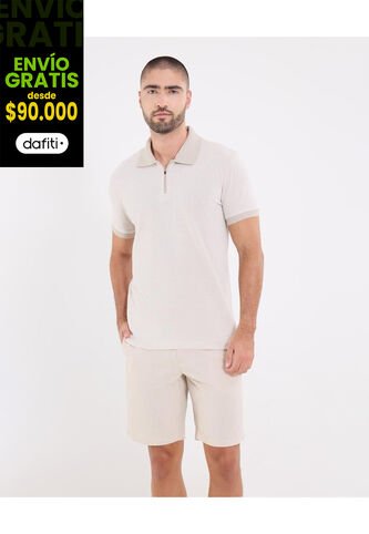 Polo  Para Hombre Cuello Tejido Sin Bolsillo Color Avena Marca Ostu #60110855 Ostu