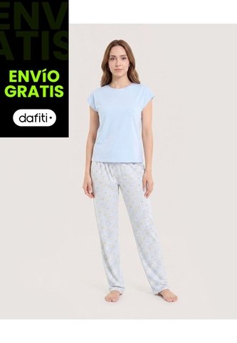 Pijama Rayas Comfort  Para Mujer Crema Ostu Ostu