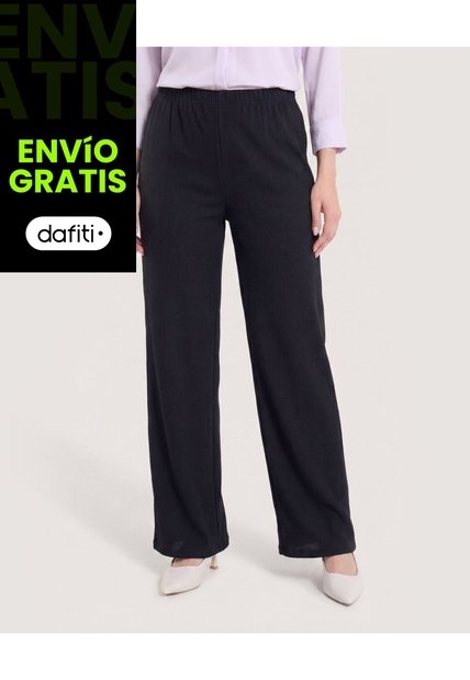 Pantalón Ancho Con Pretina Elástica  Para Mujer Negro Ostu