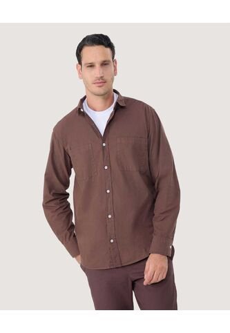 Camisa Para Hombre Manga Larga Con Bolsillo Color Café  Marca Ostu #60010745 Ostu