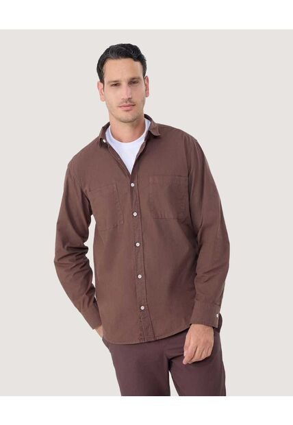 Camisa Para Hombre Manga Larga Con Bolsillo Color Café  Marca Ostu #60010745