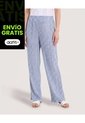 Pantalón Ancho Con Pretina Elástica  Para Mujer Azul Ostu de Ostu