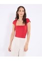 Camiseta Escote Cuadrado Ajustada  Para Mujer Rojo Ostu de Ostu