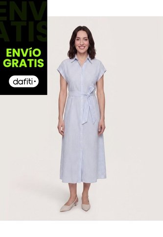 Vestido Camisero Stripe Mood  Para Mujer Azul Ostu Ostu