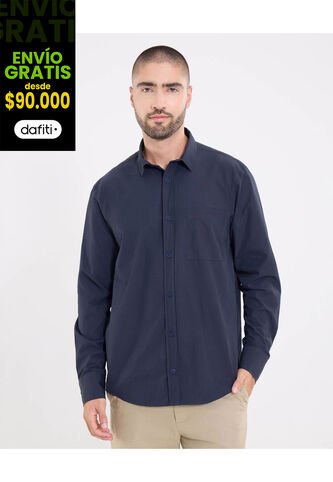 Camisa  Para Hombre Manga Larga Con Bolsillo Cuello Casual M Color Azul Marca Ostu #60010899 Ostu