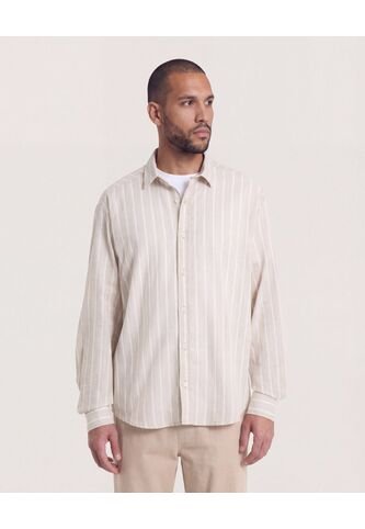 Camisa  Para Hombre Manga Larga Sin Bolsillo Cuello C Color Camel Marca Ostu #60018229 Ostu