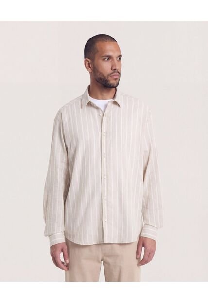 Camisa  Para Hombre Manga Larga Sin Bolsillo Cuello C Color Camel Marca Ostu #60018229