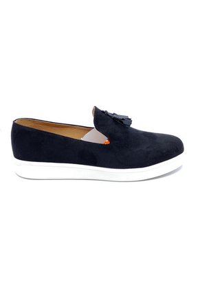 Loafer Deportivo Para Hombre Borlas Gamuza Negro Outfit
