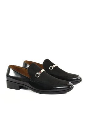 Zapato Loafer Negro Outfit Florencia Gamuza Y Charol