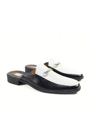 Zapato Hombre Tipo Zueco Lagarto Negro-Blanco Charol Outfit