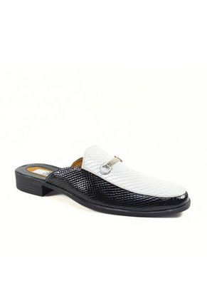 Zapato Hombre Tipo Zueco Lagarto Negro-Blanco Charol Outfit