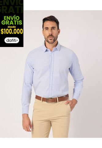 Camisa  Para Hombre Manga Larga Sin Bolsillo Cuello Casual M Color Azul Marca Patprimo #44013179 Patprimo