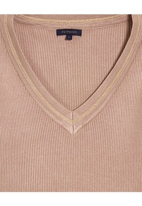 Saco Tejido Cuello En V   Para Mujer Beige Patprimo