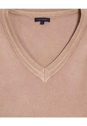 Saco Tejido Cuello En V   Para Mujer Beige Patprimo
