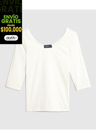 Camiseta Para Mujer Manga 3/4 Cuello Redondo Color Blanco Marca Patprimo #30093803 Patprimo