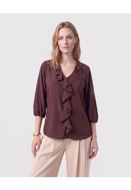 Blusa Con Bolero Frontal Cascada Mujer  Para Mujer Café Patprimo