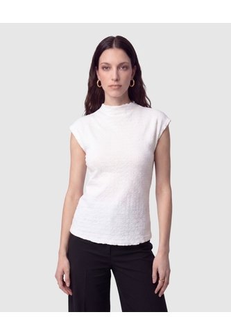 Camiseta Cuello Alto Texturizada Mujer  Para Mujer Blanco Patprimo Patprimo