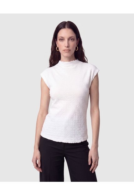 Camiseta Cuello Alto Texturizada Mujer  Para Mujer Blanco Patprimo