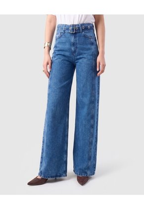 Jean Wide Leg Tiro Alto Mujer Para Mujer Azul Patprimo