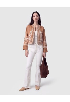 Chaqueta Corta Con Bordados Mujer  Para Mujer Café Patprimo
