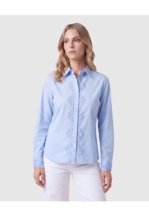 Camisa Con Pechera Bordada Mujer Para Mujer Azul Patprimo