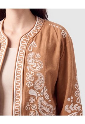 Chaqueta Corta Con Bordados Mujer  Para Mujer Café Patprimo