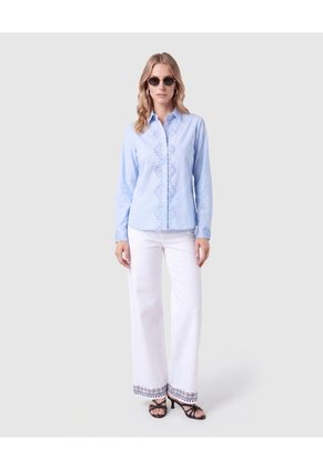Camisa Con Pechera Bordada Mujer Para Mujer Azul Patprimo